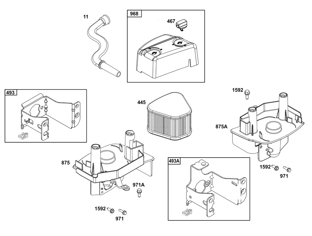 Air Cleaner Group Diagram and Parts List for 125P02-0068-H5 100000 - 19Z999 Briggs and Stratton Engine